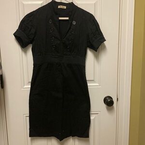 Black cotton dress with button detail